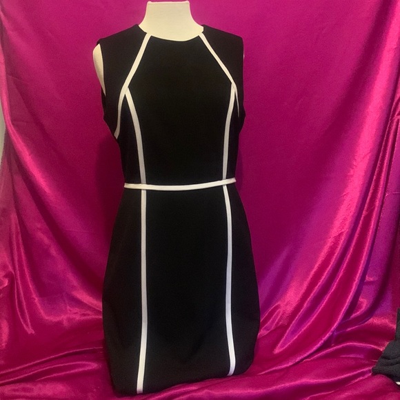 Calvin Klein Dresses & Skirts - Calvin Klein size 6 black and white dress like new. Zip up back kneelength